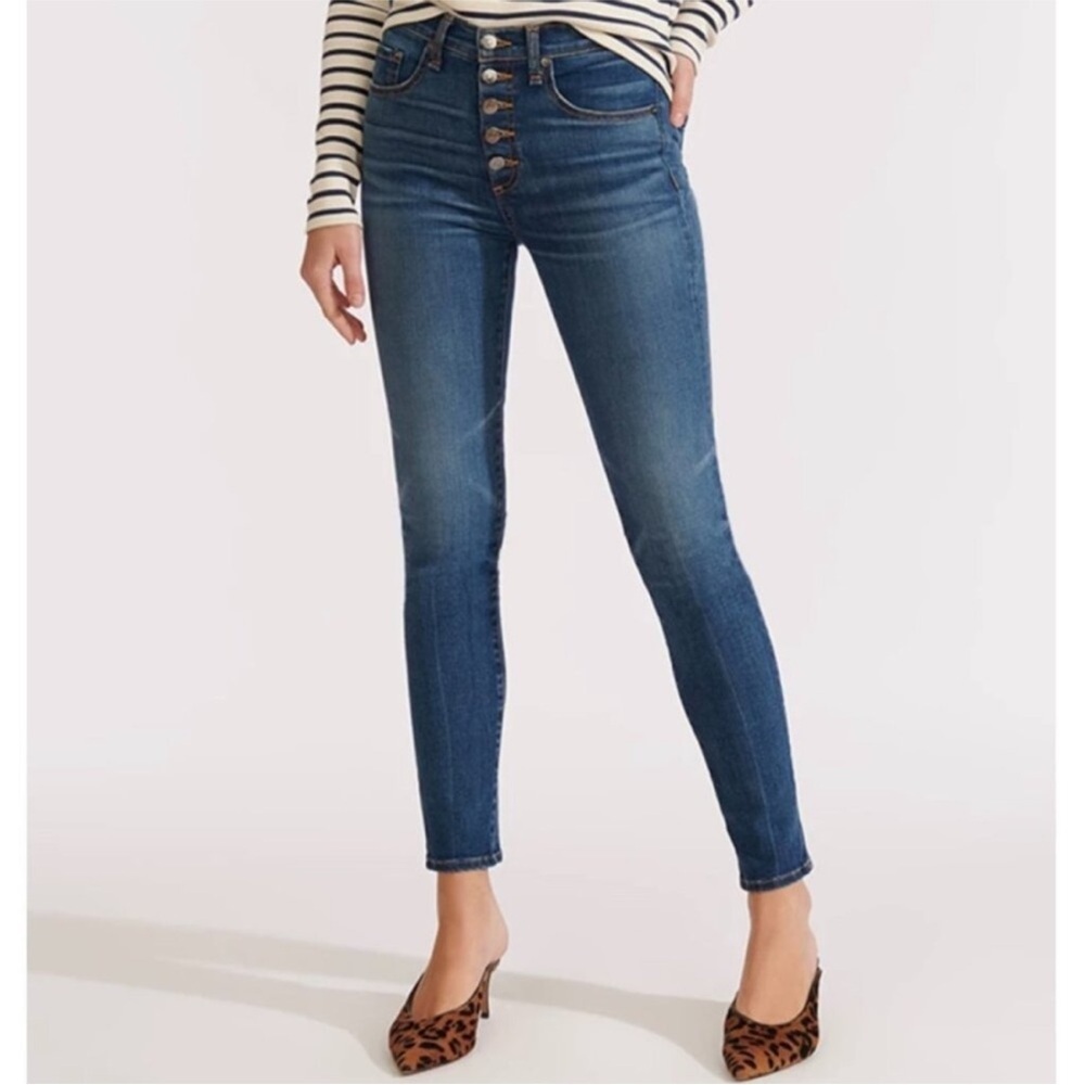 Veronica Beard Debbie Skinny High Rise Jeans in Nantucket Button Fly